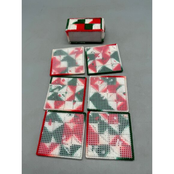 Handmade Needlepoint Christmas Coasters Mesh Canvas, Set of 6 Holder READ - Picture 10 of 14